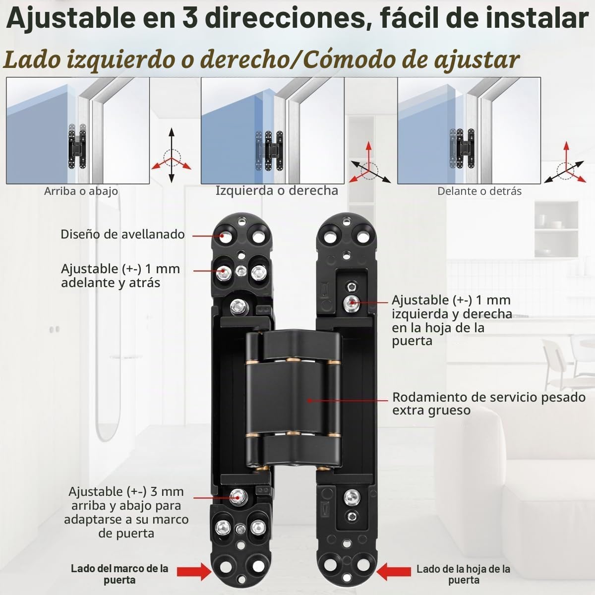 7 inch Bisagras de Puerta Ocultas,Bisagras Invisibles para Puertas de 180 Grados,Bisagras de Puerta Ocultas,Bisagra de Puerta Plegable 3D con Tornillos Hexagonales para Puerta de Madera 80kg