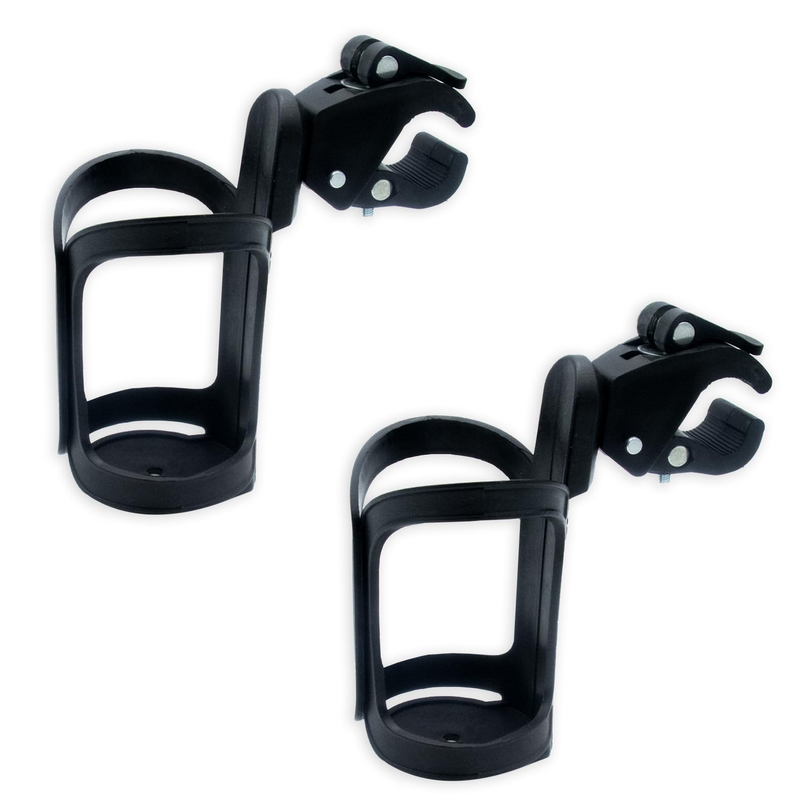 NCGDPZY Universal Bike Cup Holder, 2-Pack 360° Rotatable Large Caliber Design Cup Holder for Bike, Stroller, Wheelchair, Walker & Scooter, High-Strength Nylon, One-Click Lock System, Black