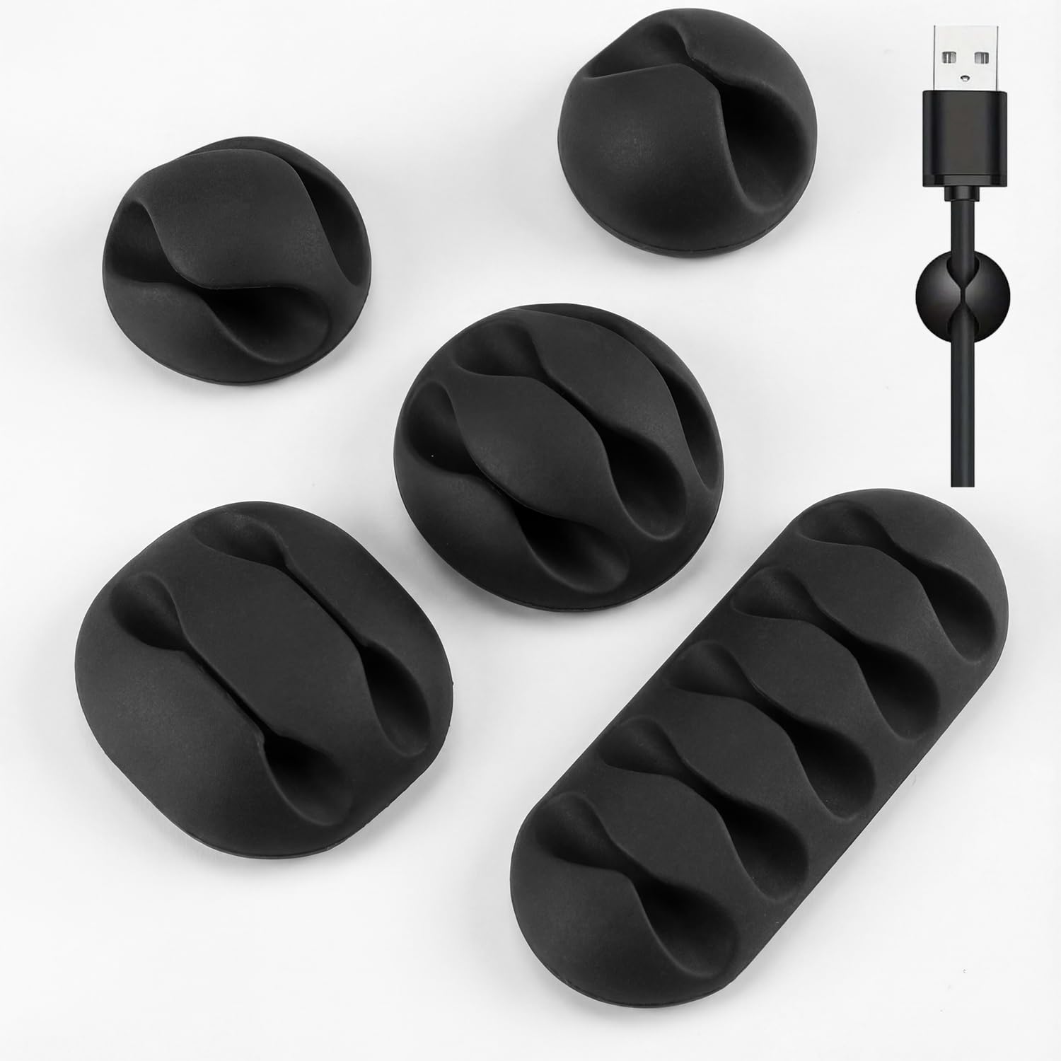 16-Pack Black Cable Holder Clips, Cable Management Clips for Desk, Wall, Car - Wire Management Clips for iPhone Charger, USB, Computer Cables