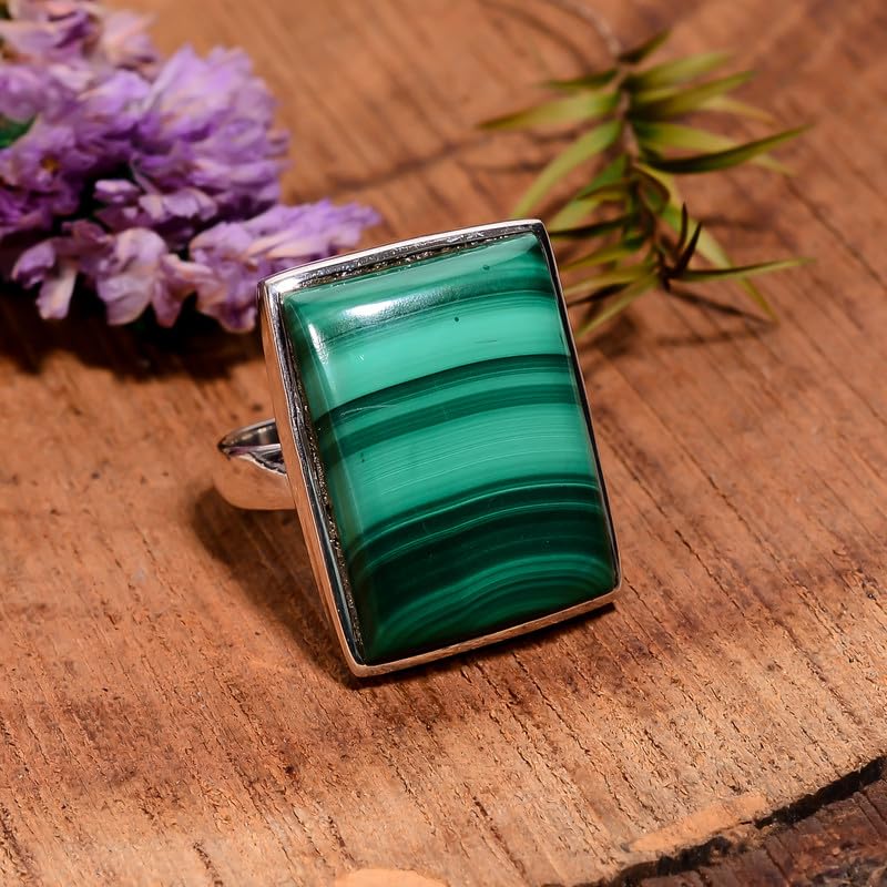 Bague fiançailles malachite et argent faite main style vintage