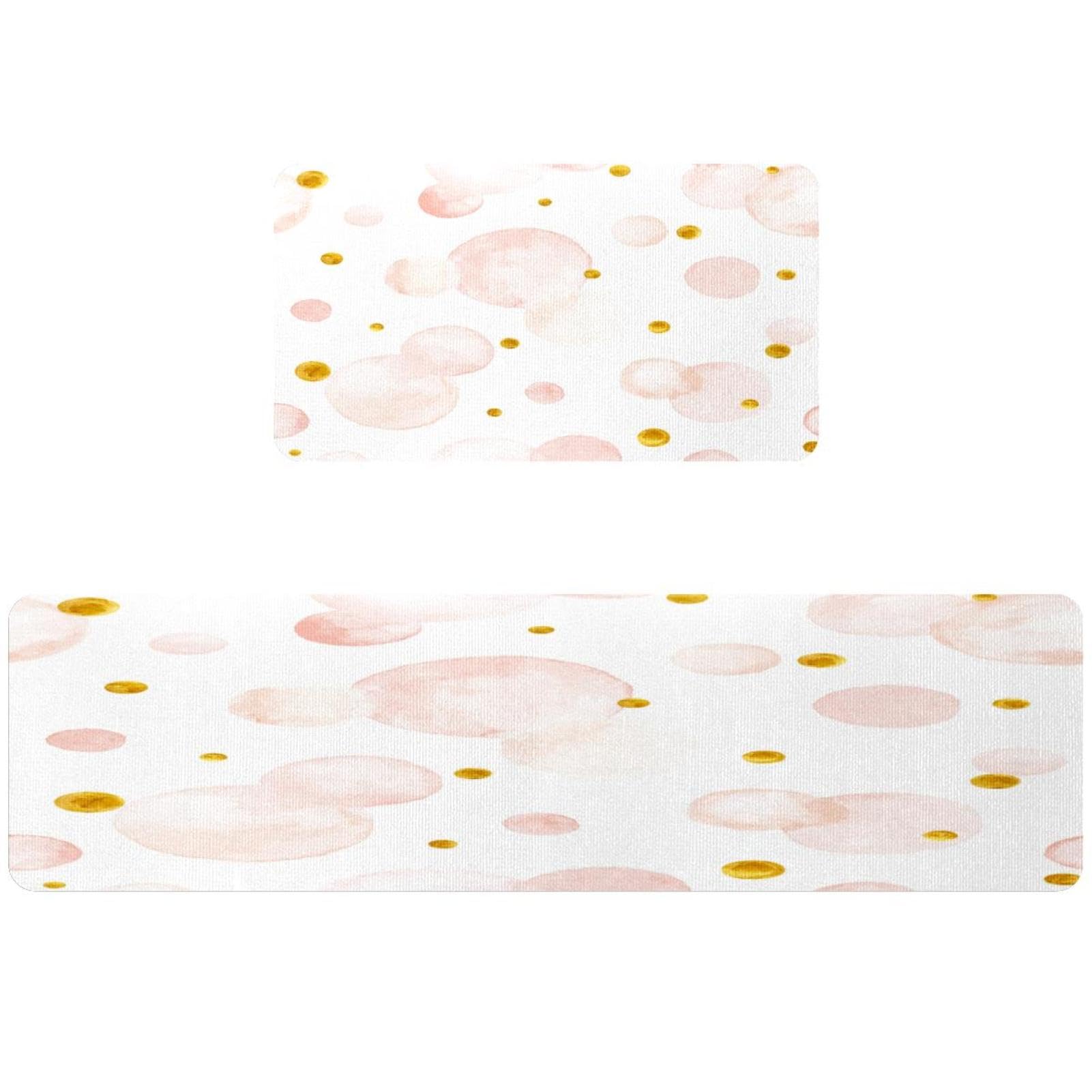Tapis de cuisine antidérapants et lavables : lot de 2 absorbants à pois dorés
