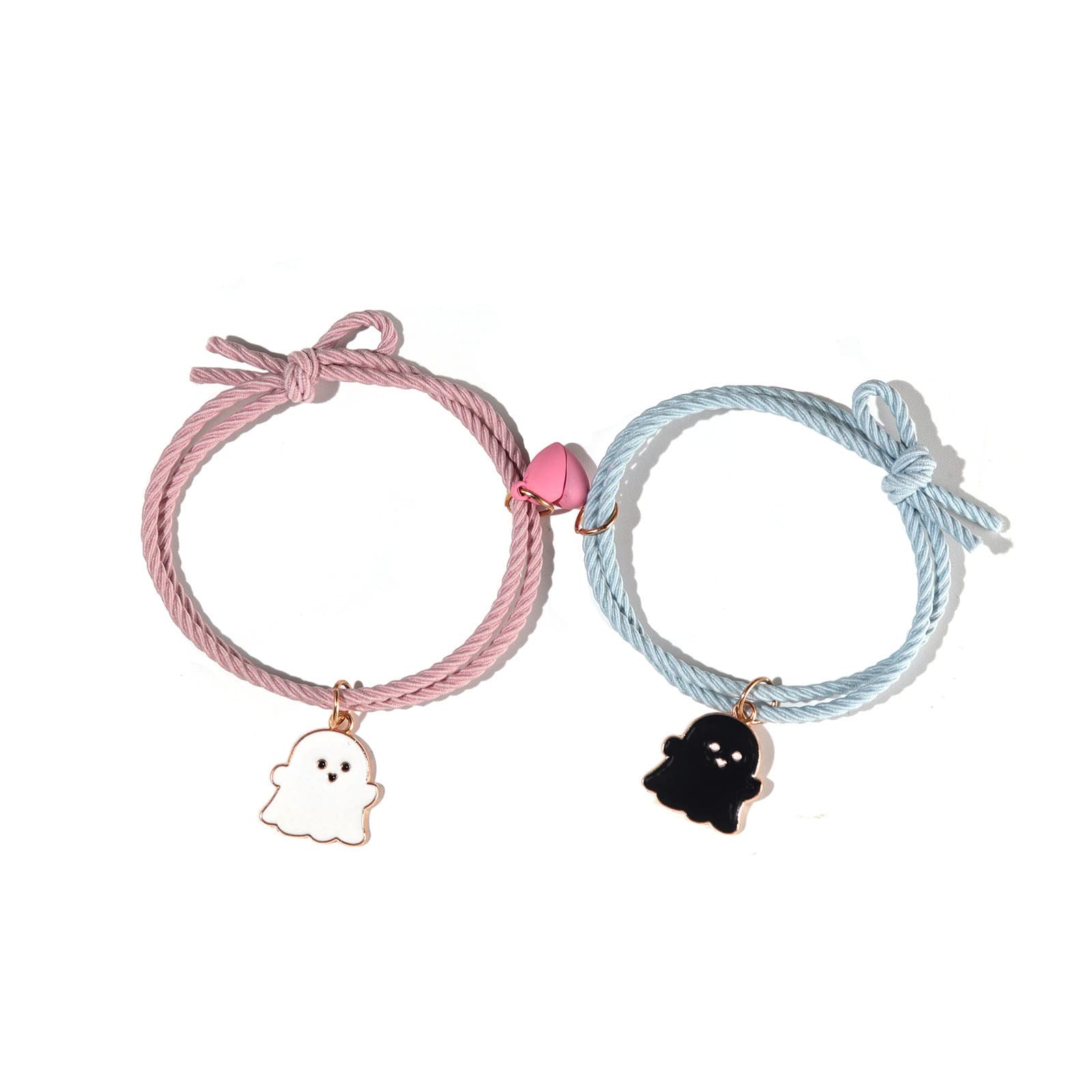 2Pcs Love Heart Couple Matching Bracelet Set Adjustable Braide Rope Halloween Mummy Ghost Pumpkin Hat Wizard Bracelet for Women Men Lover Friend Friendship Jewelry