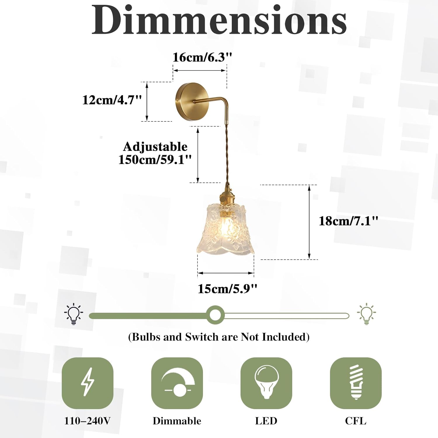 BOKT Gold Wall Lamp for Bedroom Mid Century Modern Sconce Vintage Indoor Sconces Wall Lighting with Clear Glass Floral Lamp Shade for Bathroom Bedside Farmhouse