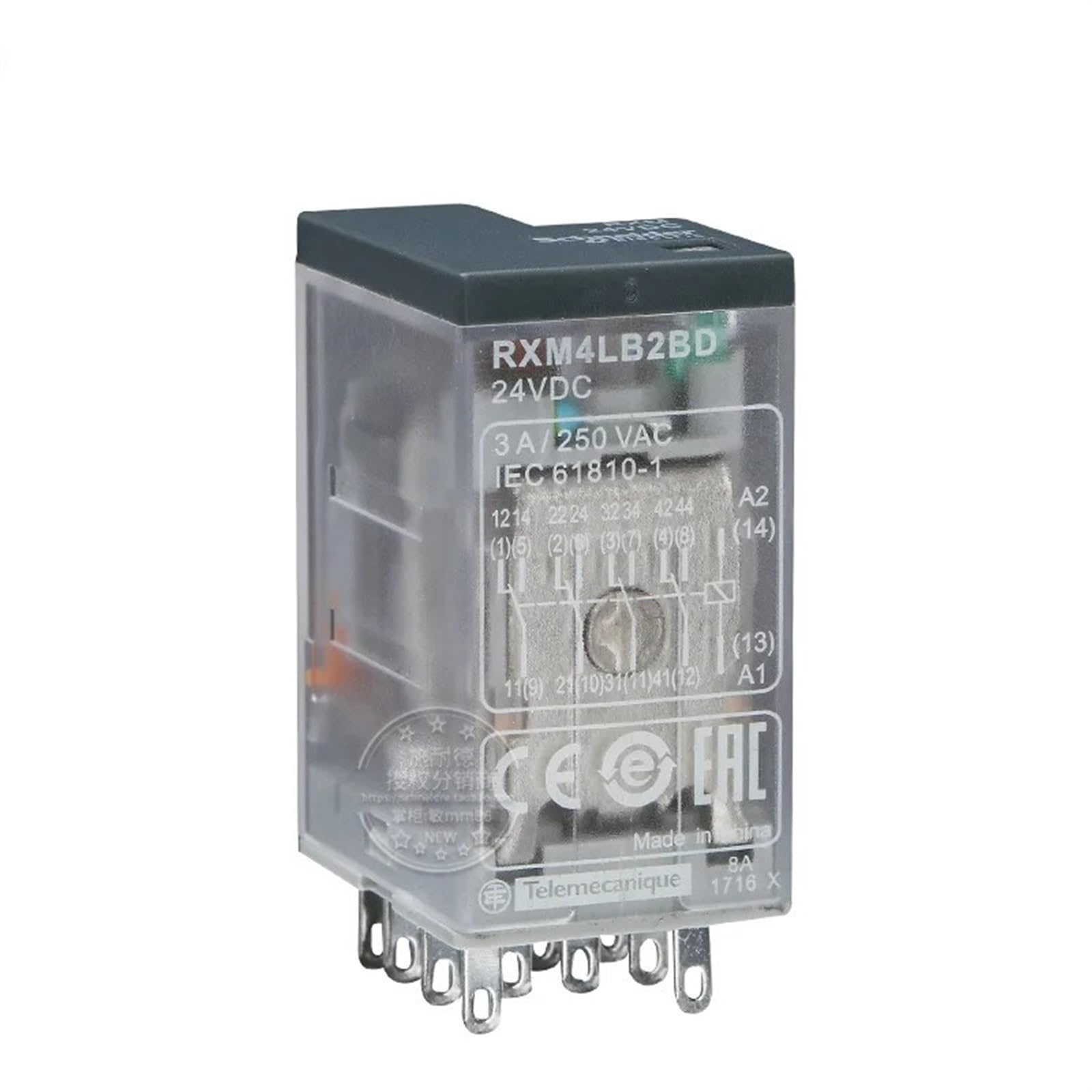 MOBYAT Relés enchufables en Miniatura RXM eléctricos con LED RXM4L 4CO 3A 12 VDC-110 VDC 24 VAC-230 Vac electromagnéticos 5 uds (Size : RXM4LB2B7 24AC)