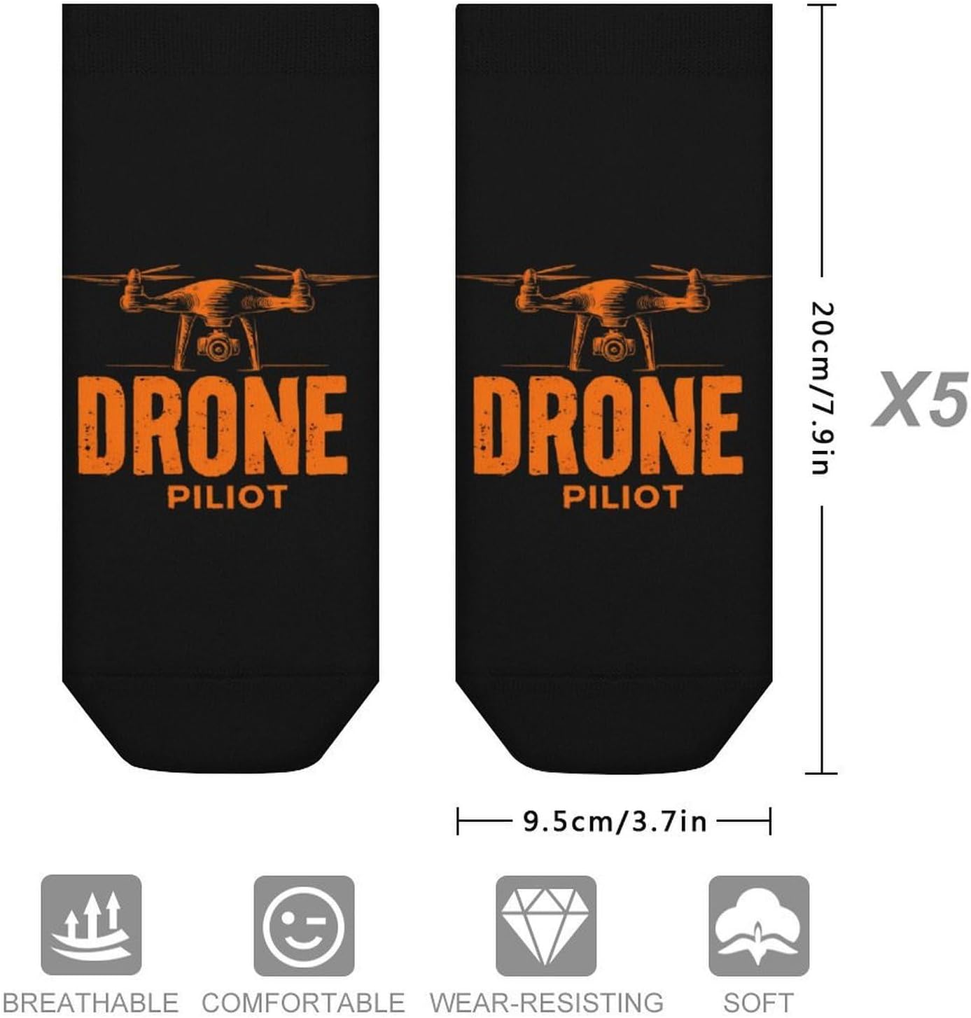 Drone Pilot Socks for Men Women 5 Pairs Ankle Socks