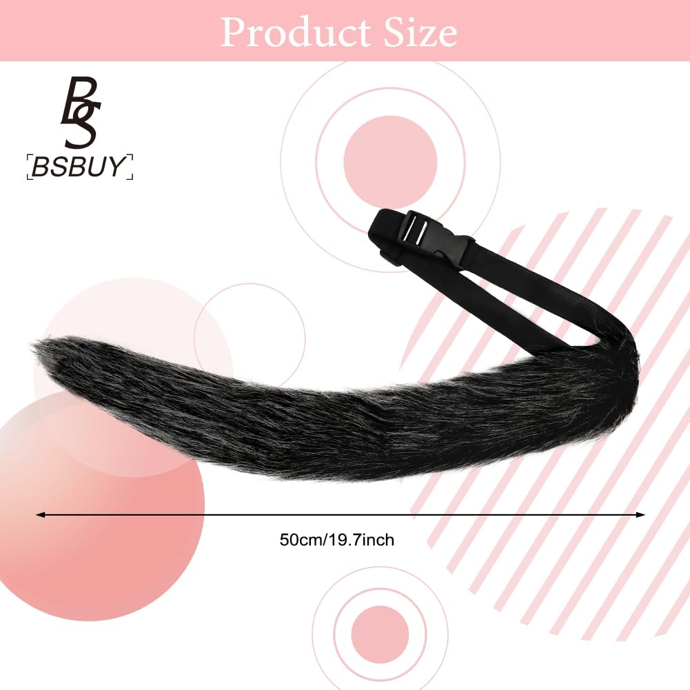 BSBUY Fox Tail Fur Furry Tail Adjustable Fox Tail Tail Accessory Fox Tail Fancy Dress for Cosplay Halloween Party World Book Day Christmas Costume for Adult Kid(Pure Black) - Image 2