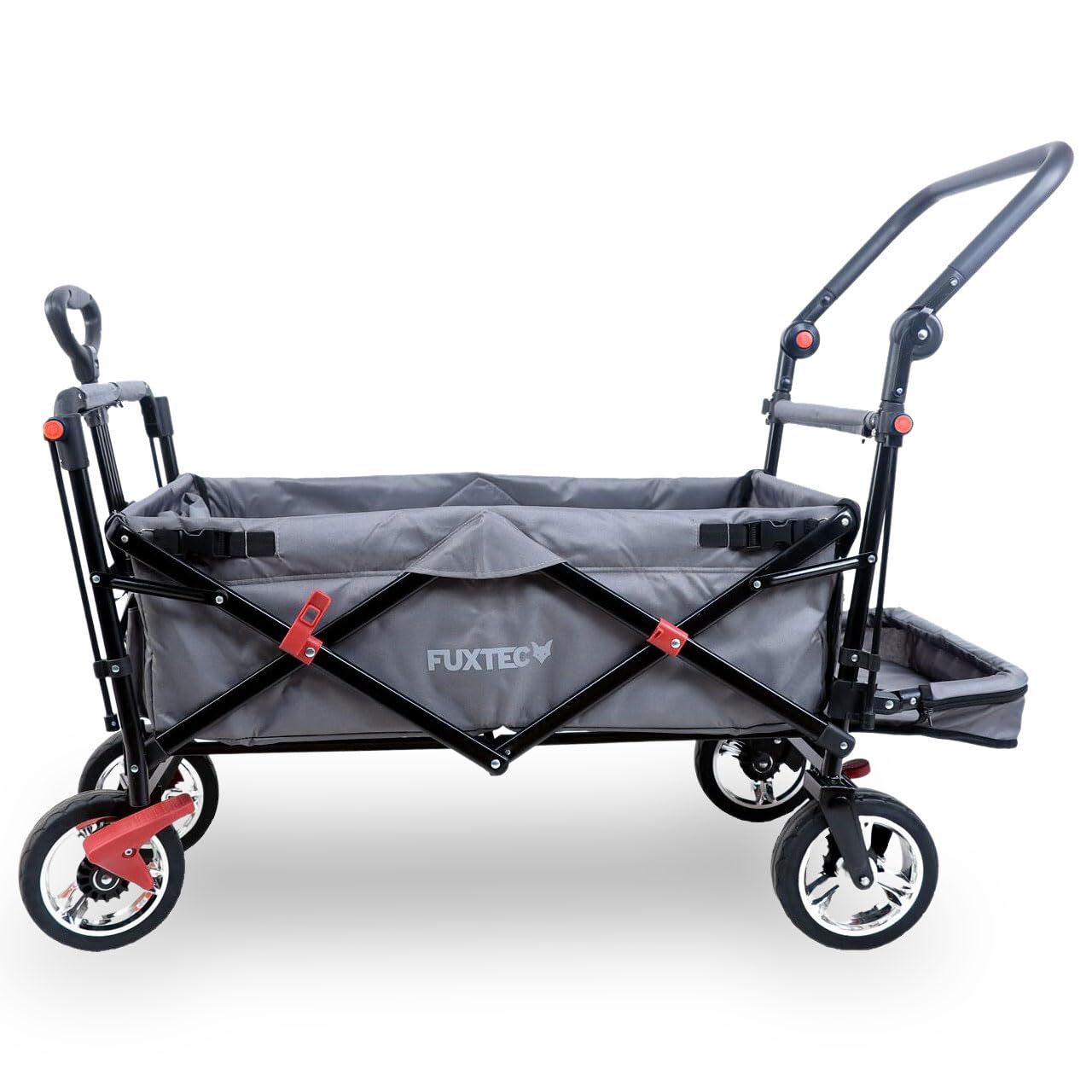 Fuxtec Grey Fuxlife Handcart Fx-Ct800 Comfort Foldable - Gray - Children's Transport Trolley With Sun Canopy - Padded Interior Extension - Sturdy Wheels - Compact Foldable Handcart