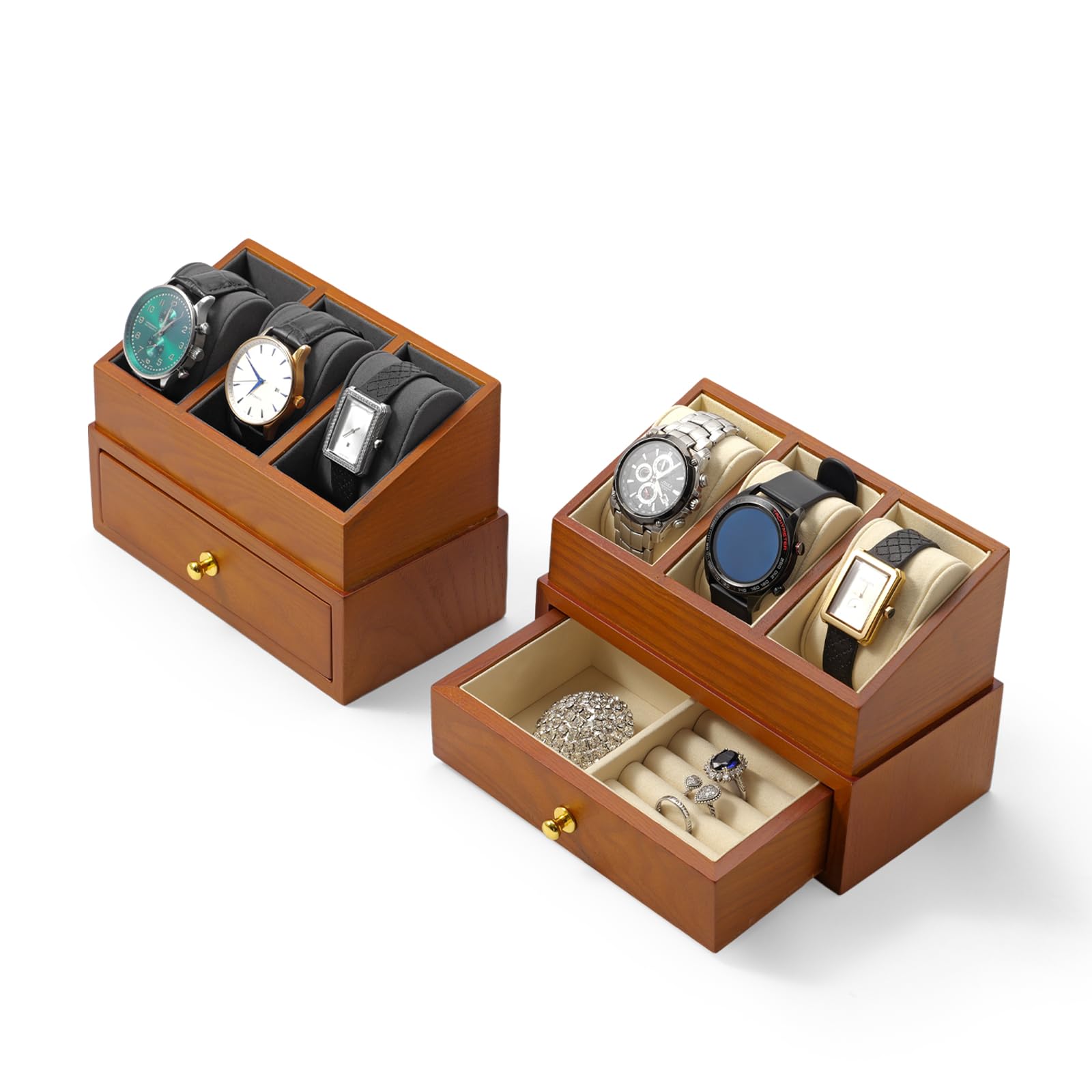 Oirlv Scatola Per Orologi In Legno Massiccio Con 3 Slot-2 Strati Organizzatore Di Gioielli Da Uomo-Espositore Per Orologi,Per Gli Amanti Degli Orologi (Bianco)