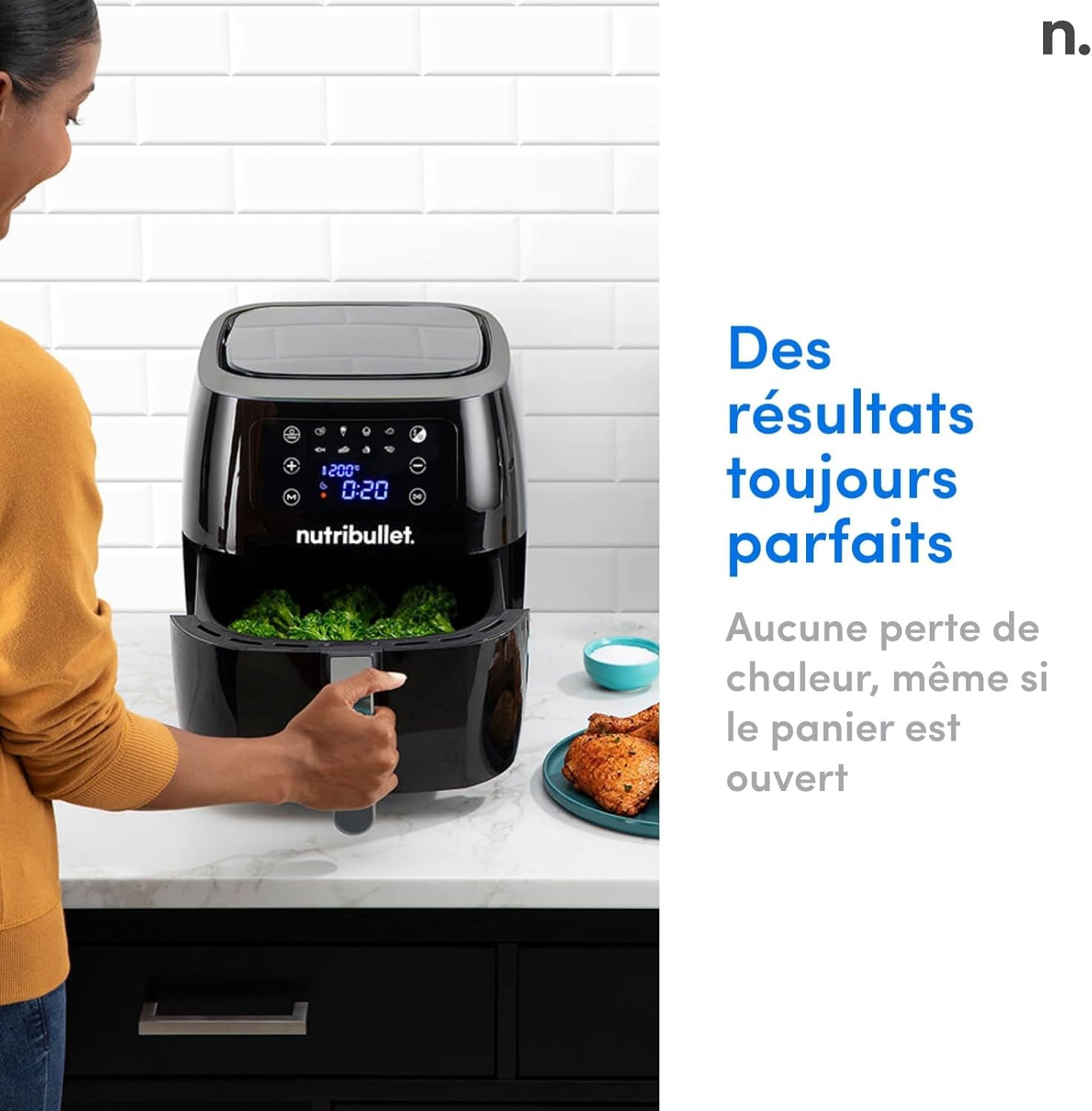 nutribullet Friteuse à air chaud 7L, friteuse sans huile 1800W, friteuse à air chaud avec 8 modes de cuisson, et également cuire, frire, griller tous vos aliments, noir, NBA071B