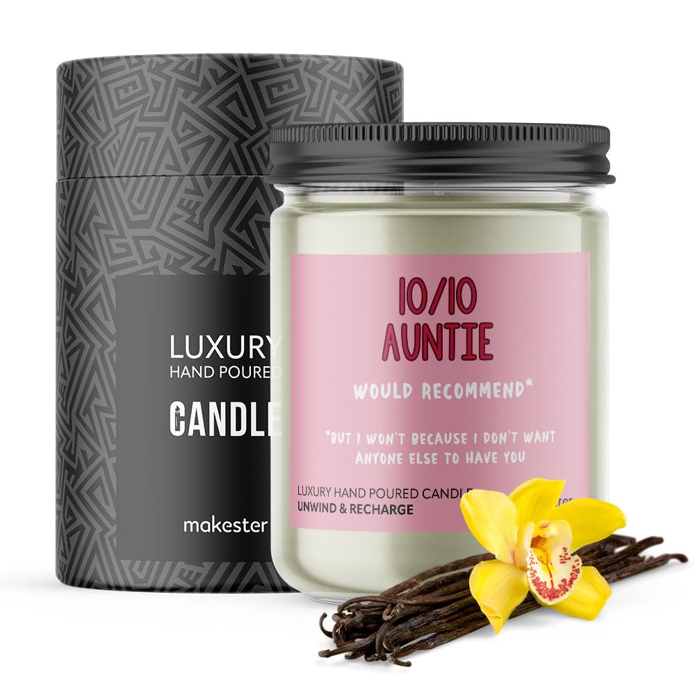 Auntie Gifts - Luxury Soy Wax Candle - Vanilla, Jasmine, Sugared Almond - Makester, White, 10/10 Inch