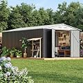 Polar Aurora 10x16 Outdoor Storage Shed, Garden Shed with Updated Frame Structure and Lockable Doors, Metal Tool Sheds for Backyard Garden Patio Lawn, White