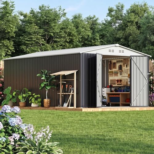 Image of Polar Aurora 10x16 Outdoor Storage Shed, Garden Shed with Updated Frame Structure and Lockable Doors, Metal Tool Sheds for Backyard Garden Patio Lawn, White