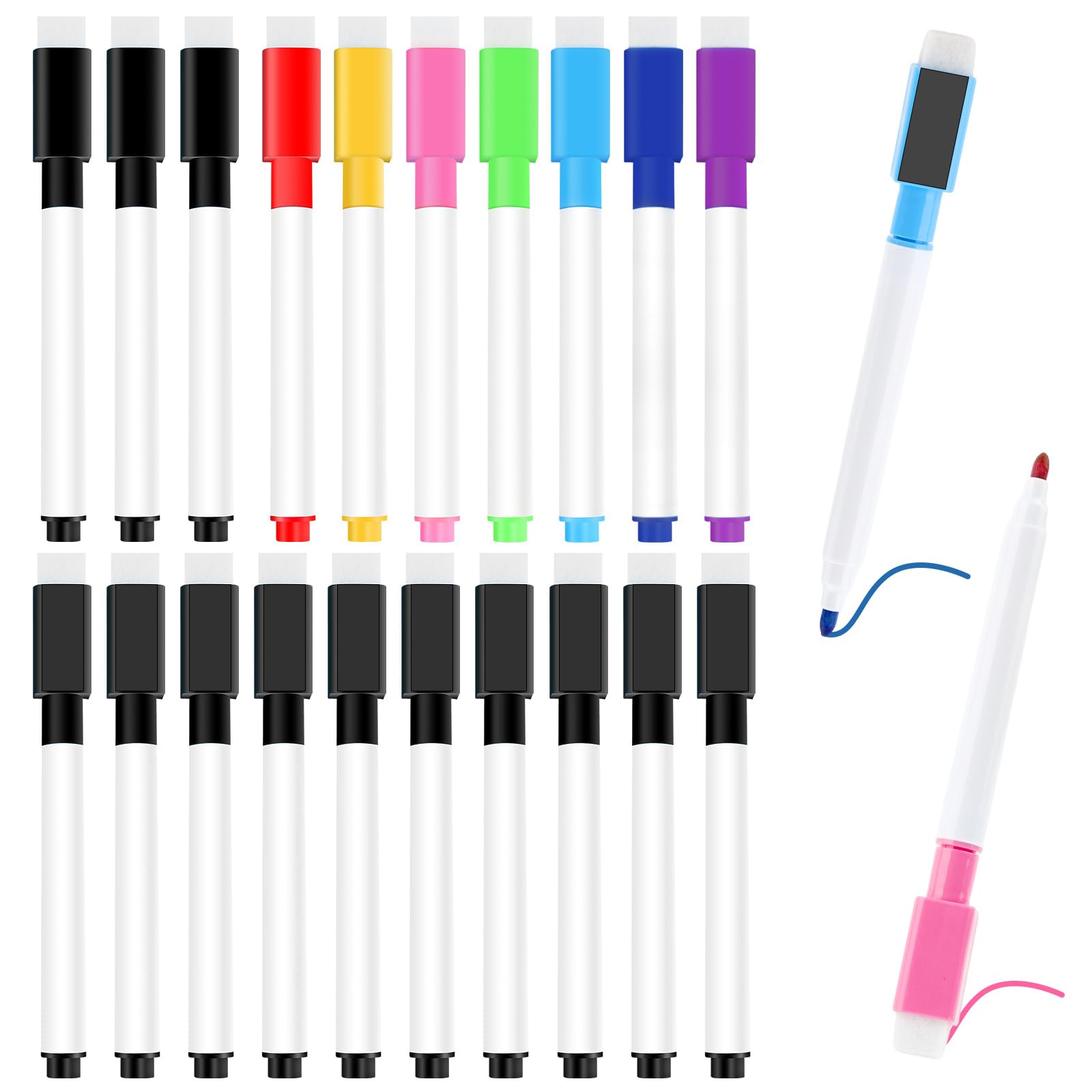 Rotuladores Pizarra Blanca Punta Fina Paquete de 20 Bolígrafos de Pizarra Blanca Rotulador Pizarra Blanca Punta Fina Magneticos Rotulador Pizarra Whiteboard Marker Para Hogar Escuela u Oficina