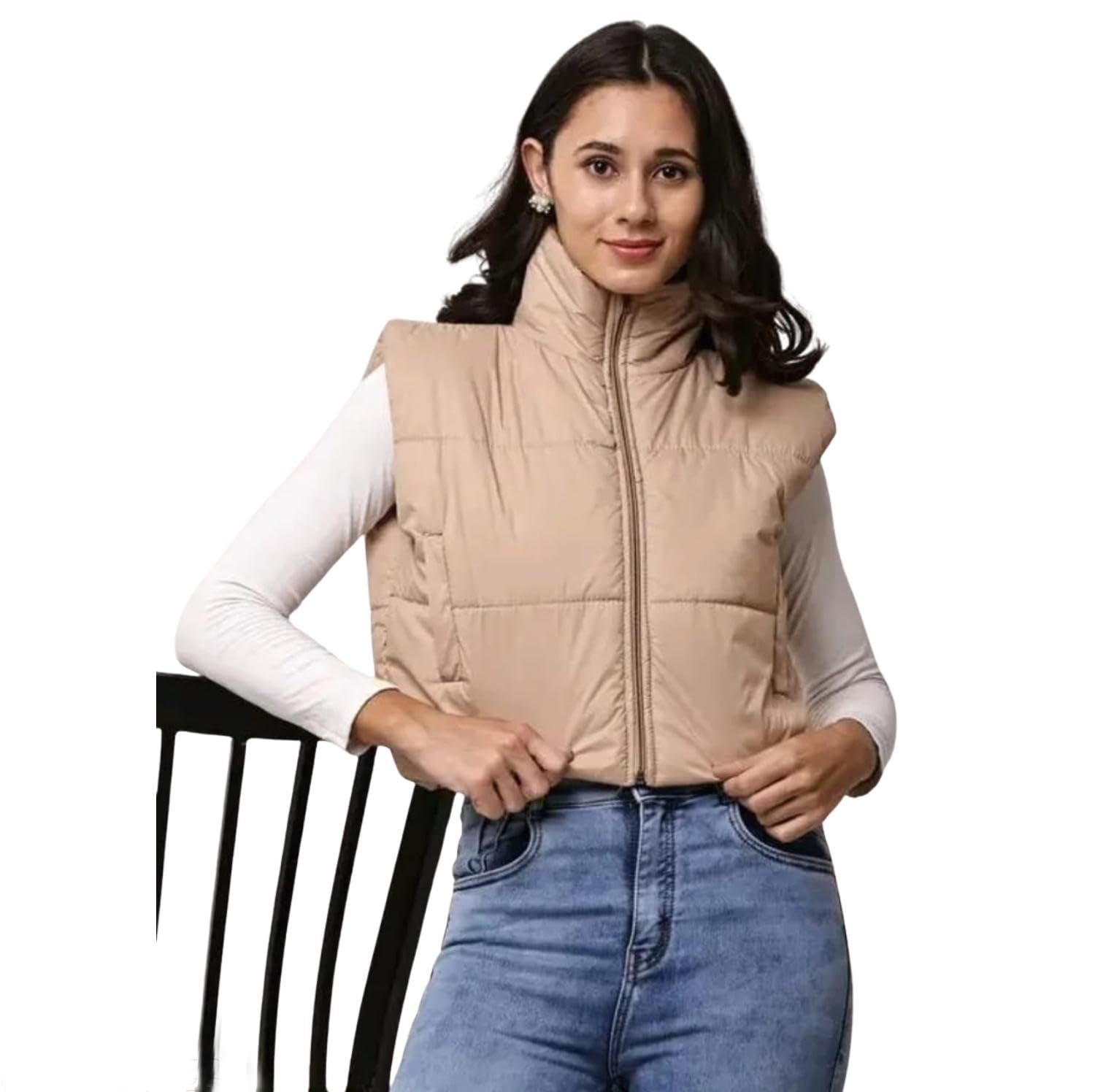 DREAMDAY CREATIONS Women's Cropped Puffer Vest, Lightweight Sleeveless Zip-Up Quilted Gilet Jacket with Stand Collar, Warm Winter Outerwear Bodywarmer-picture-37