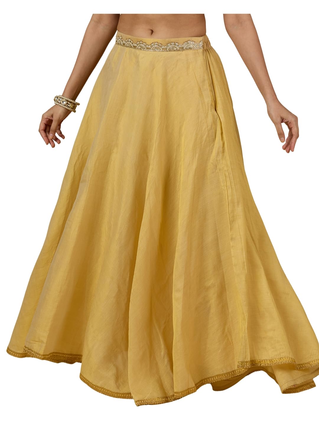 studio shringaar Women's Golden Tissue Skirt/Lehenga with Huge 8 Meters Flare (Double Ghera)-picture-59