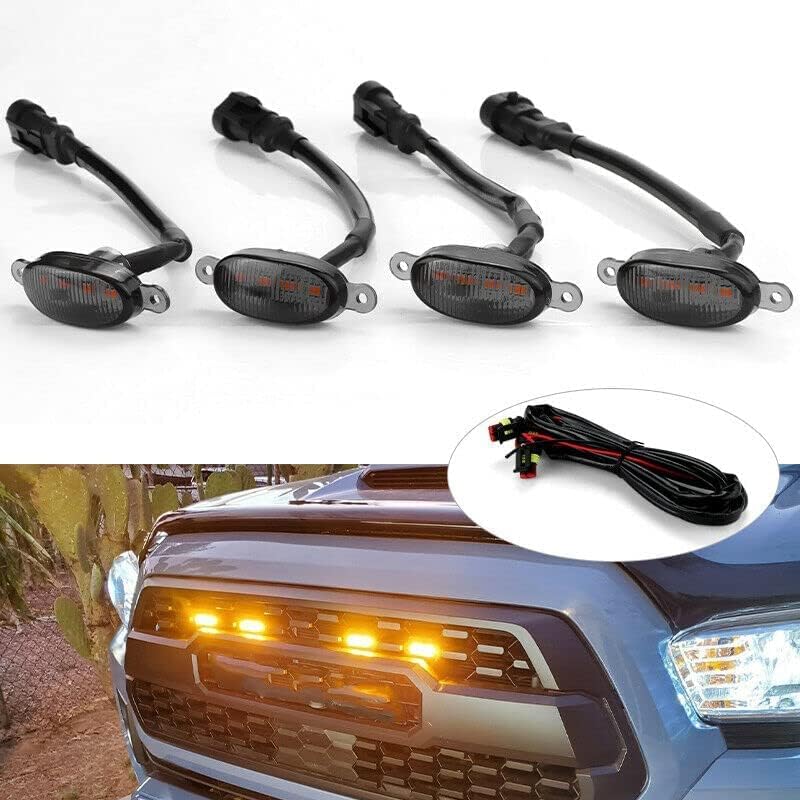 MAISON 4 Pc Grill Light Waterproof Car Led Grille Amber Lights Smoked Lens Ultra Bright Raptor Style Grill Light Universal for Car, Truck, SUV (GRILL__WHITE)