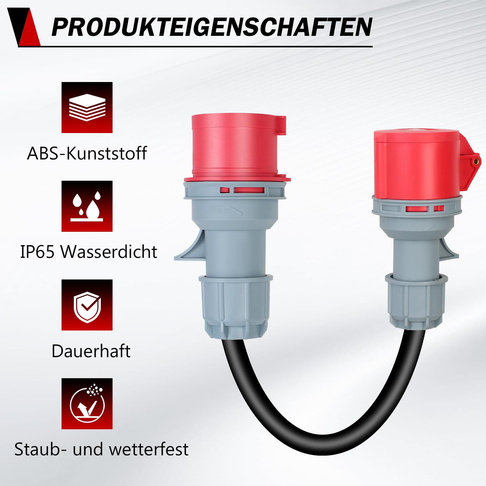 CEE Adapter 32A auf 16A, CEE Adapter Verlängerungskabel,Kupplung mit Leitungsschutzschalter 3-Phasig, 400V,Mit 5x2 5mm Gummi Starkstromkabel（Verlängerungskabel 0.5 m）