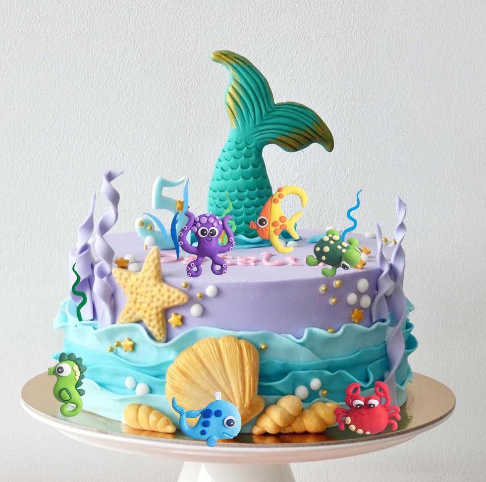 Meerestier-Kuchen-Deko-Set – 3D-Ozean-Tiere Aus Weichem Ton Für Geburtstagskuchen & Kinderpartys