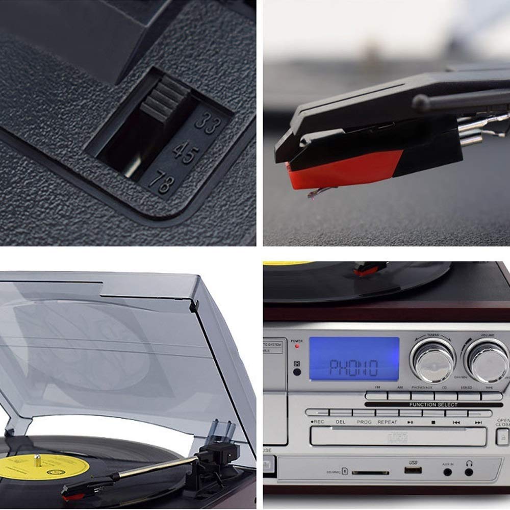 Tocadiscos de 3 velocidades con altavoces integrados para reproducción de discos de vinilo