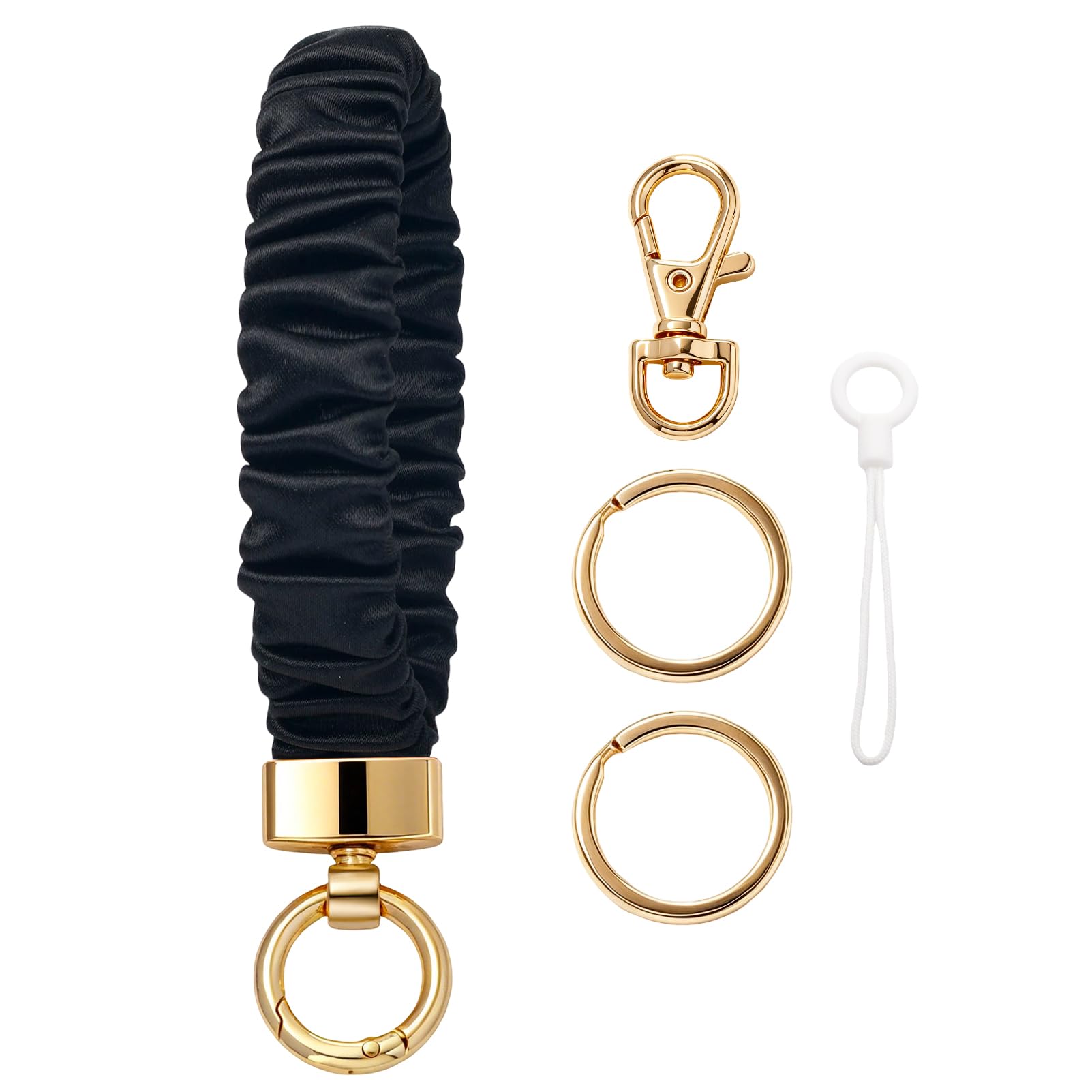 Snylcce Unisex Black Stretchy Wristlet Keychain,Scrunchie Key Ring Bracelet For Car Keys,Soft Satin Wrist Key Chain
