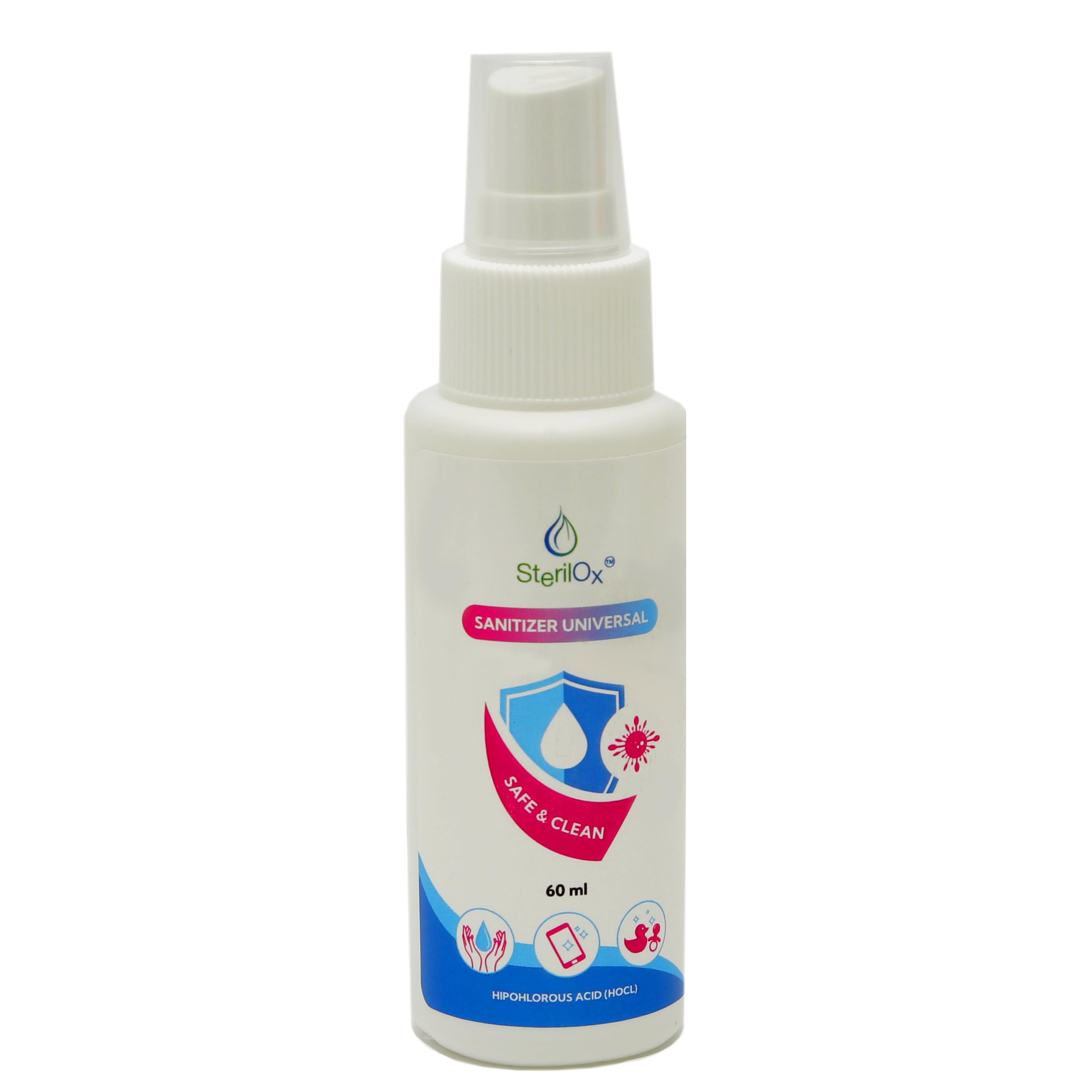 60 ml, spray cosmetico antisettico, per mani, giocattoli, piatti, oggetti, sicuro per bambini e animali domestici, senza alcool, senza profumo, con acido ipocloroso (HOCl)