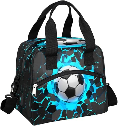 Lonchera de fútbol con impresión 3D, bolsa aisladaenfriadora para mujeres, hombres, niñas, niños, deportes, fútbol, bolsa de almuerzo con correa