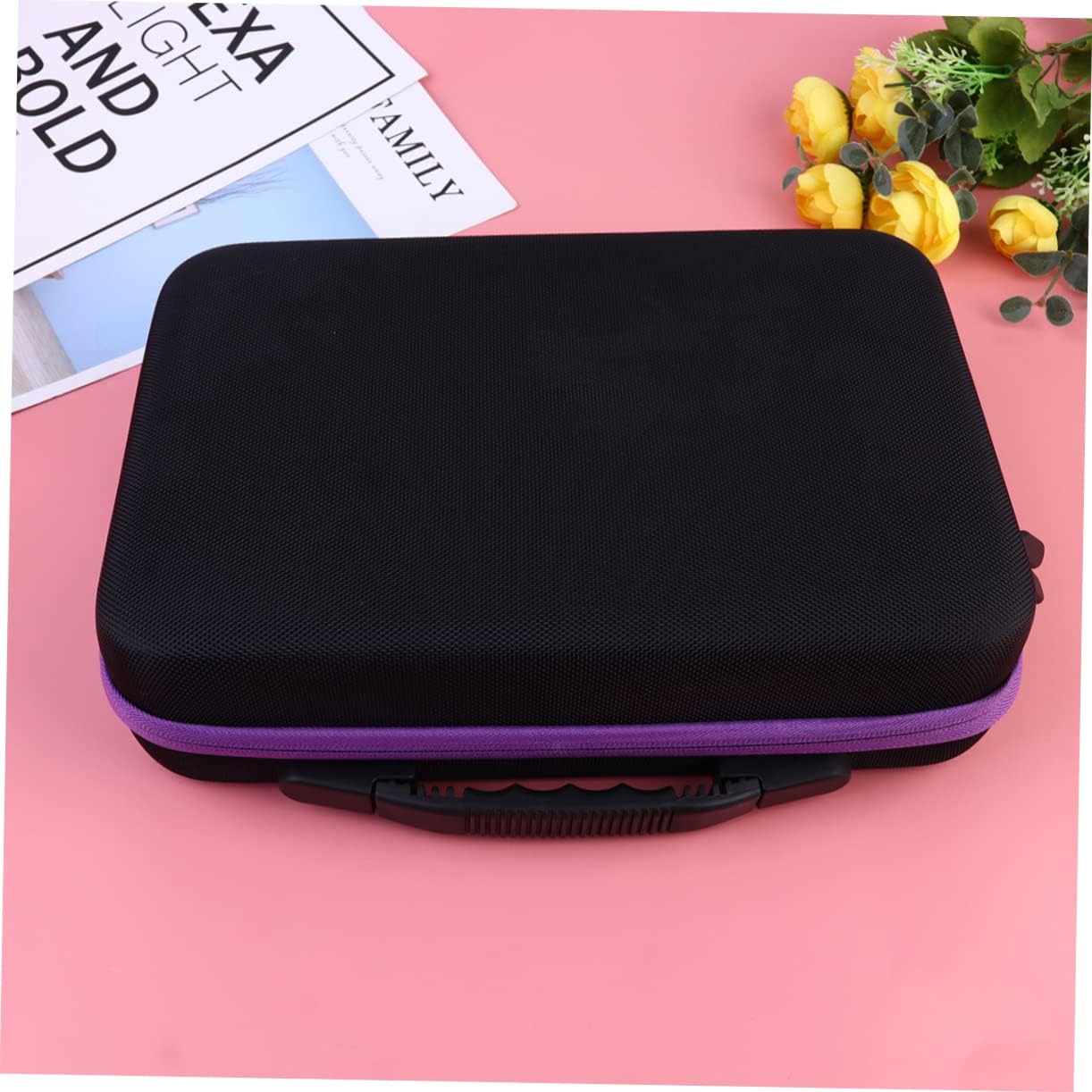 Angoily 60grid Essential Oils Storage Bag Essential Oil Organizer Portable Travel Case for Bottles Shockproof and Drop- Zipper Design Purple