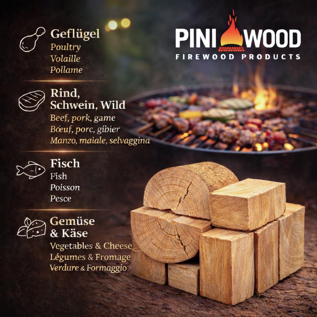 PINI Räucherholz Smokerholz Grillholz BBQ-Holz Wood Chunks Buchenholz OHNE RINDE 15 kg für Smoker Grill