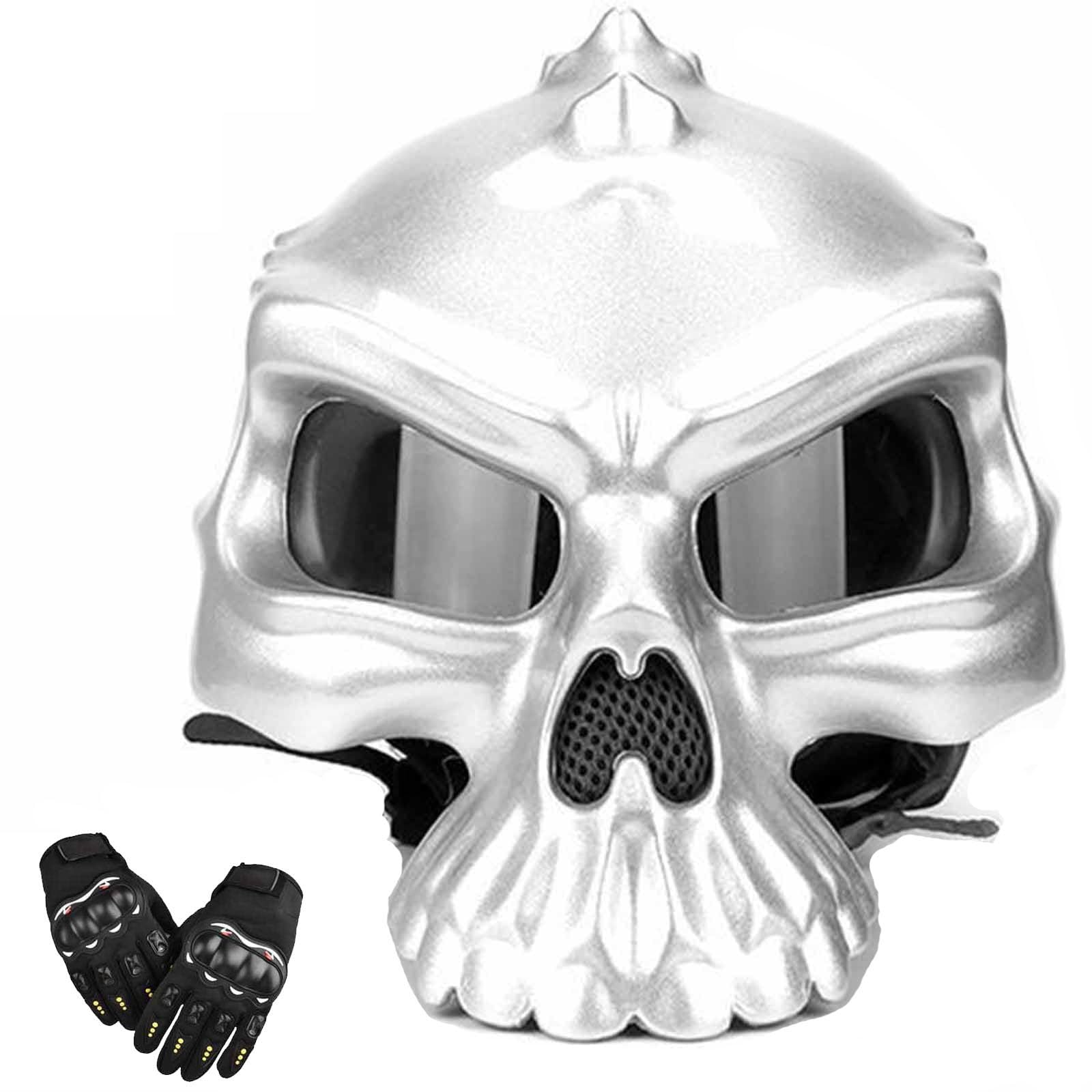 Casco de Moto Unisex con Calavera Retro, Casco de Moto de Cara Abierta, Casco de Scooter Personalizado con Guantes, Aprobado por ECE, para Todas Las Estaciones