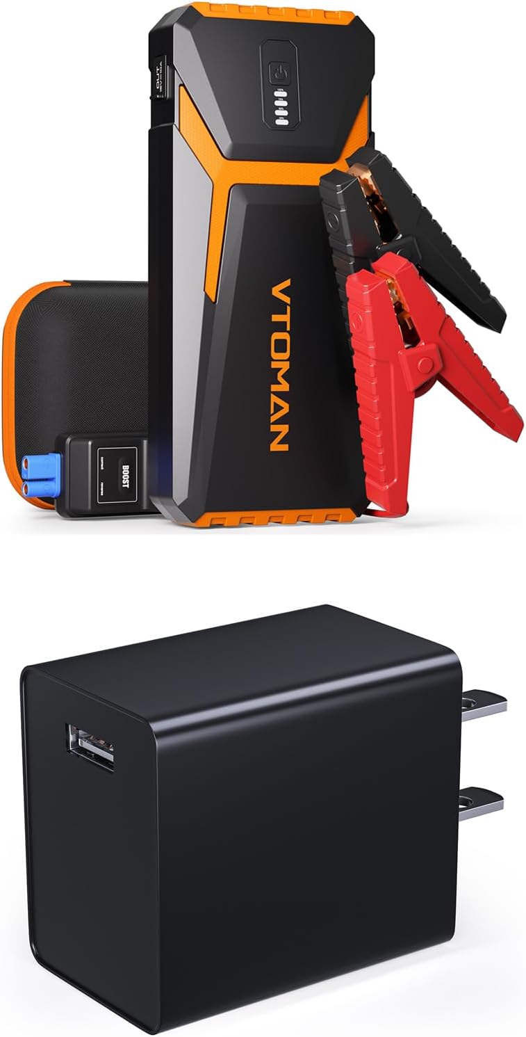VTOMAN V10 Pro 4500A Jump Starter, Portable Car Starter (All Gas, 10.0L Diesel Engine) 12V Lithium Jump Box, Battery Booster Power Pack + 15W USB-A Wall Charger