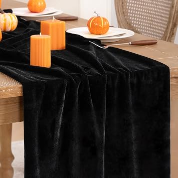 DeZerlor Velvet Table Runner Christmas Table Runner 20 x 120 Inch Luxurious Elegant Velvet Fabric Table Decorations for Xmas Dinner Holiday Wedding Bridal Baby Shower, Black