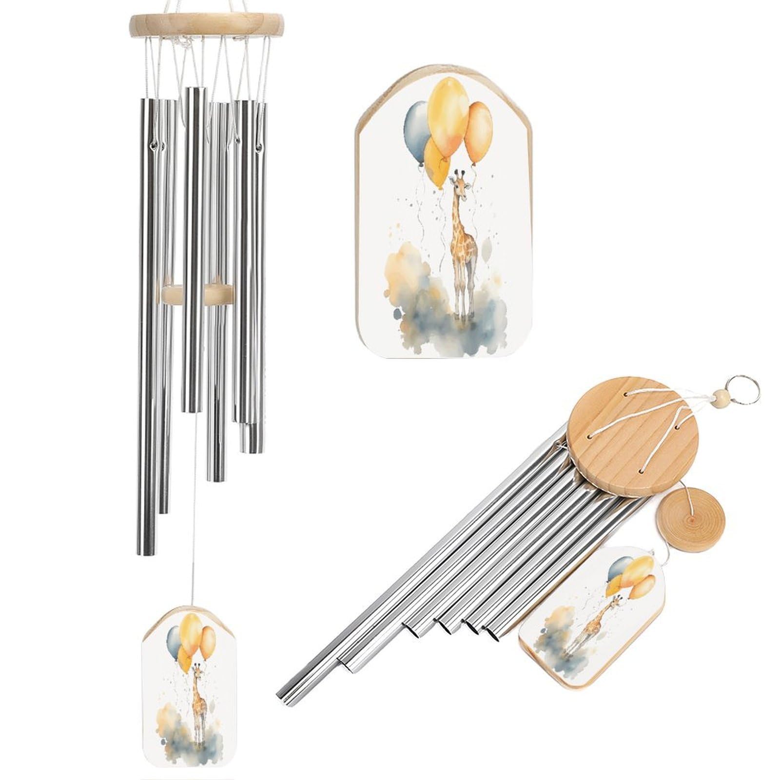 Btcowzrv Style Hand Drawn Giraffe Wind Chimes For Outside, Hanging Windchimes With 6 Aluminum Tubes, Memorial Wind Chime For Patio Backyard Garden And Outdoor Decor