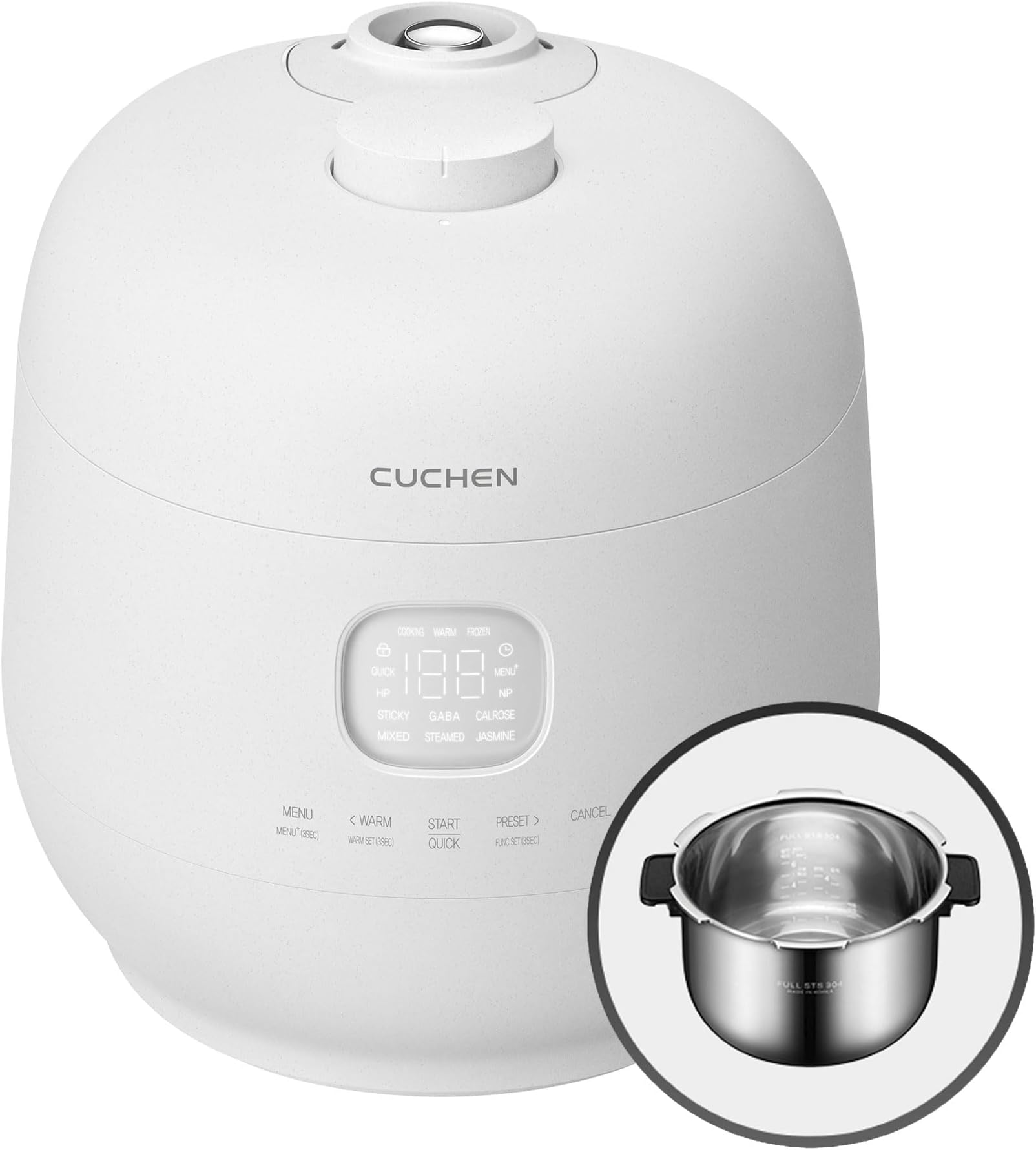 6-Cup Premium IH Pressure Rice Cooker with 304Ti Stainless Steel Inner Pot, Dual High/Non-Pressure Modes, Voice Guide & Auto Steam Clean, White (CRH-TWS0610PWUS)