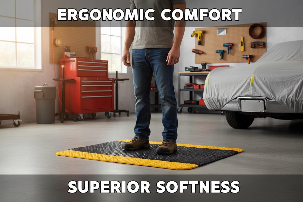 Tapetes Niva® Anti Fatigue Mat, Diamond Plate Finish, Foam Interior. for Kitchen, Garage, Industry, or Harsh use, Industrial Grade. (Yellow Stripes, 36" L x 24" W x 0,82" Th) — Amazon image 2