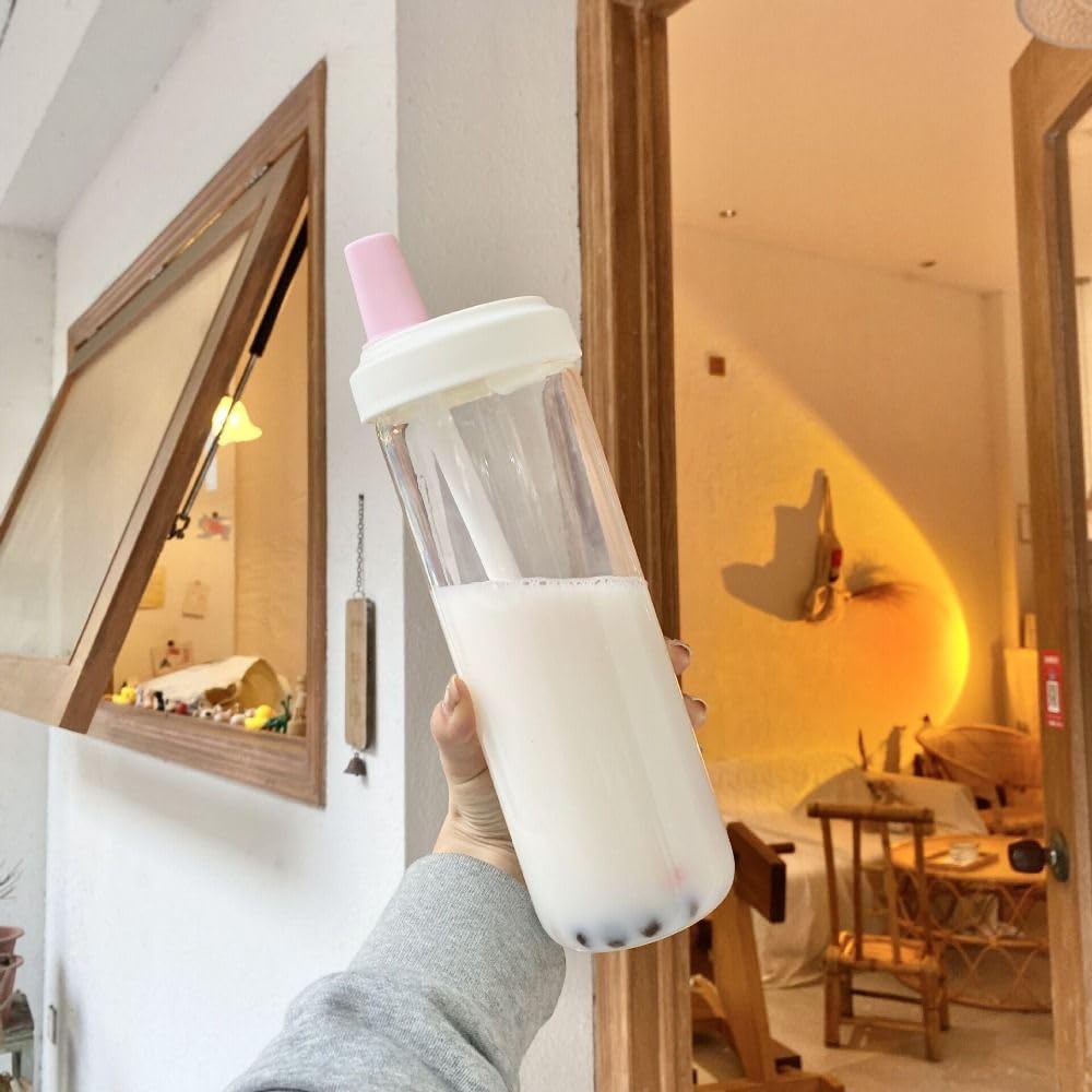 Milk Plastic Cup Dustproof Drinkware Portable Water Straw Bottles Gym Equipment Fall Prevention Large 850ml pink