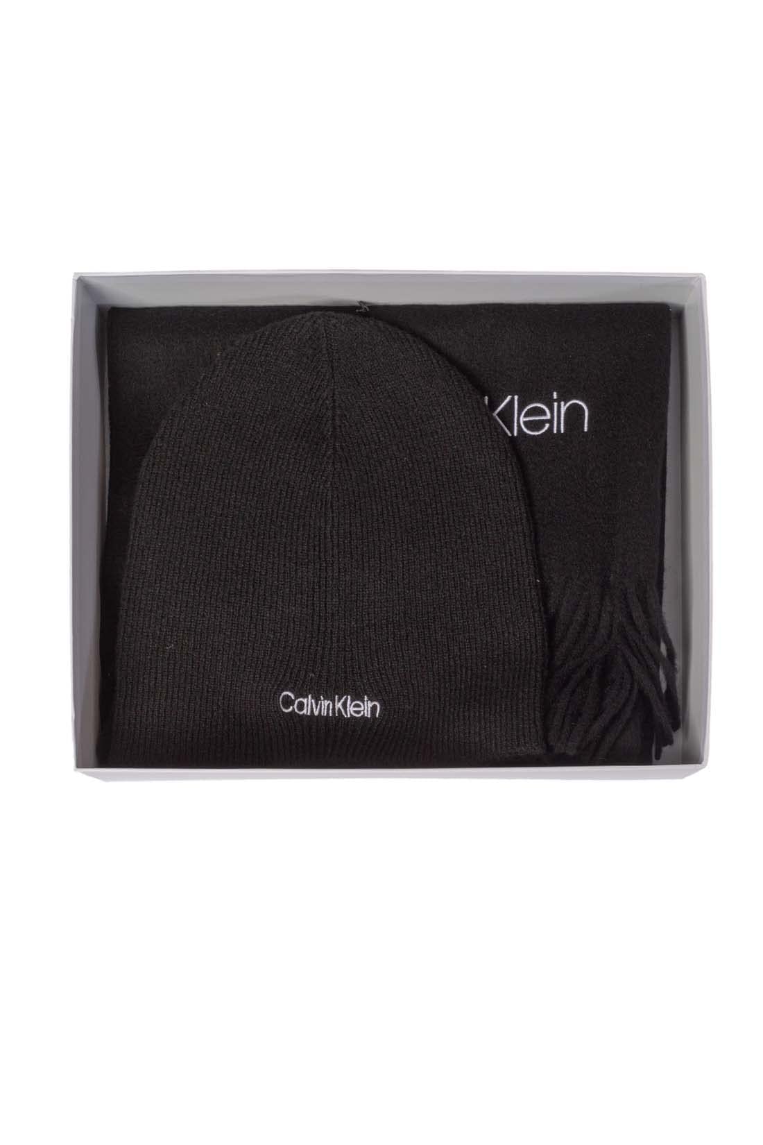Calvin Klein Nero Acrylic Men Scarf Set