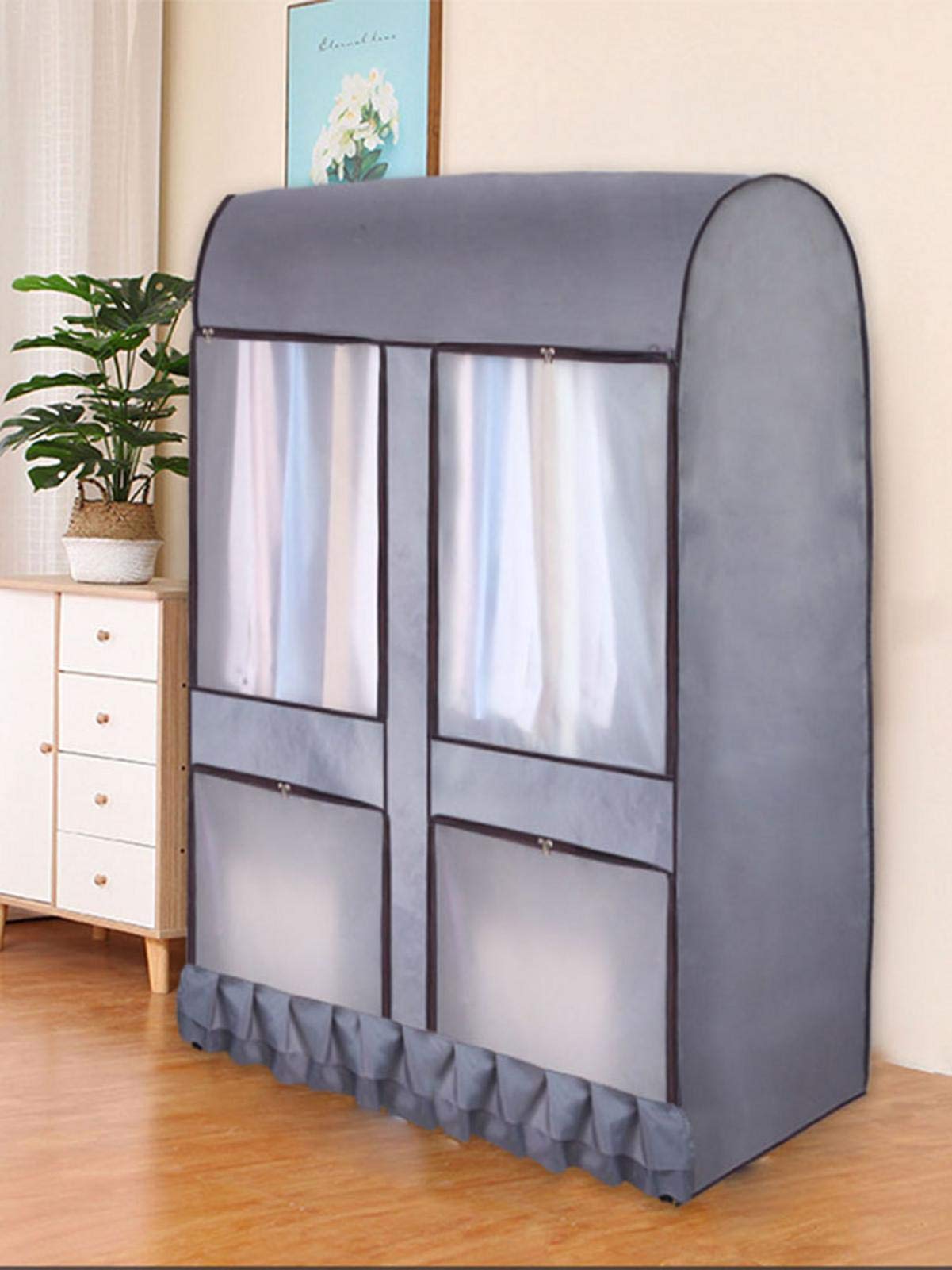 Abdeckung für Kleiderständer – Staubschutz, Kleiderständer, Aufbewahrungstasche, Kleiderstange, Displayschutzfolie mit Reißverschluss (120 x 150 x 50 cm, Grau)