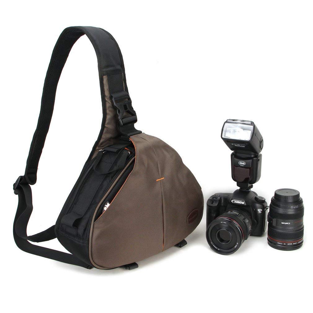 CasemanC10 Brown Dslr Camera shoulder bag case Sling Travel Waterproof fit for Canon Sony Nikon Pentax