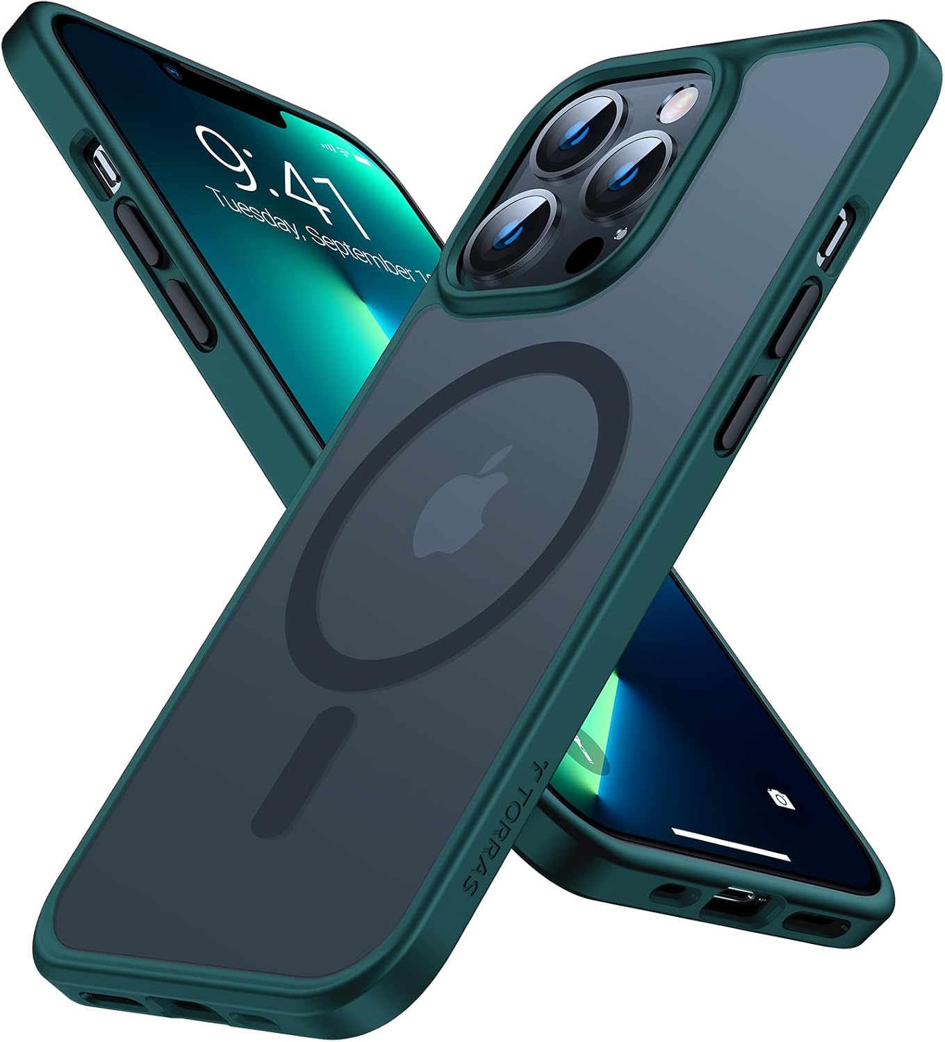 TORRAS Magnetic Designed for iPhone 13 Pro Max Case, [Military Grade Drop Tested] [Compatible with MagSafe] Shockproof Translucent Hard Back Soft Slim Protective Case for iPhone 13 Pro Max, Green