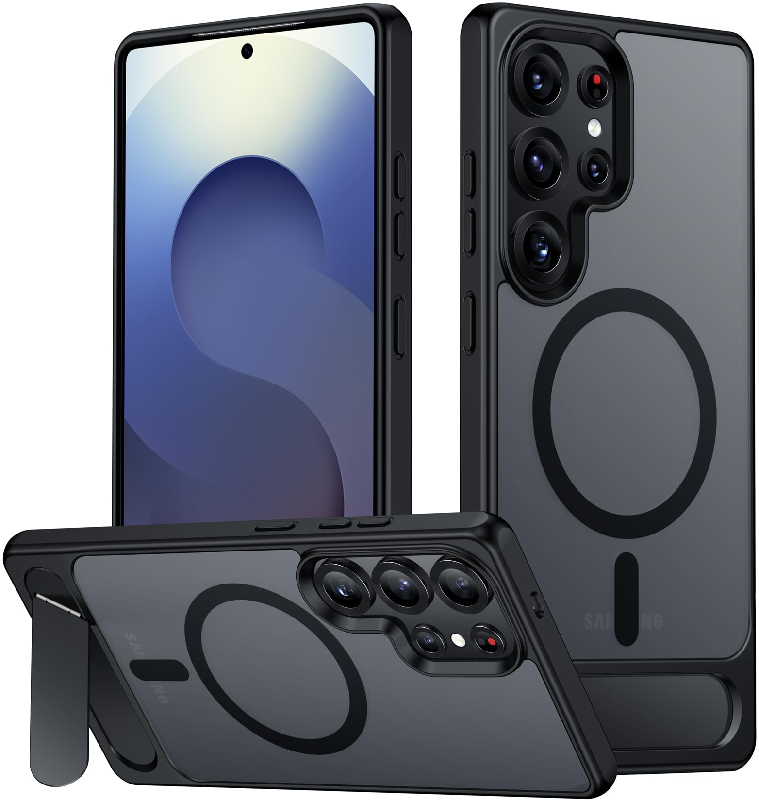 SPIDERCASE Magnetic for Samsung Galaxy S25 Ultra Case,[Built-in Invisible Kickstand][Compatible with MagSafe][Military Grade Shockproof] Slim Translucent Matte Phone Case,Black