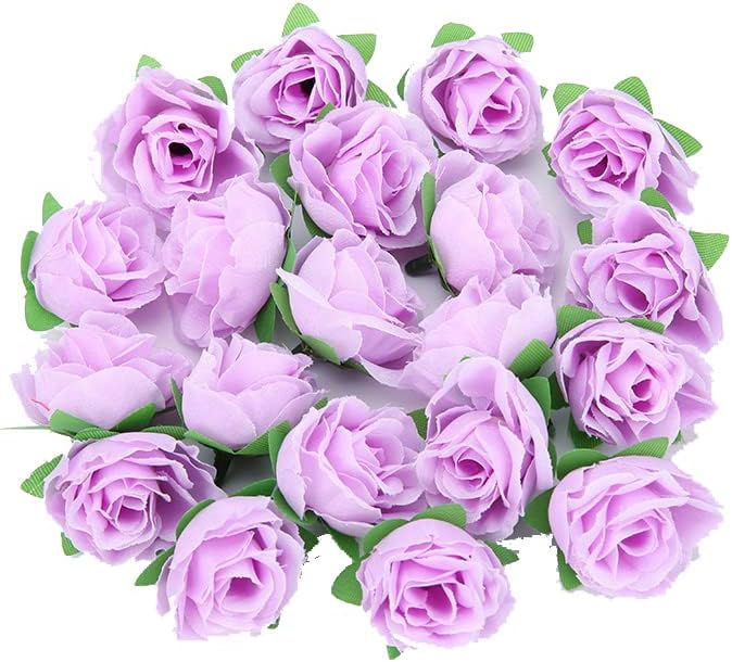 50 rosas artificiales moradas a granel, 1.6 pulgadas, pequeñas rosas falsas de seda para decoración, manualidades, centros de mesa de boda,