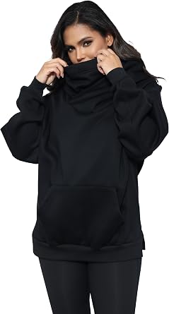 Womens Double Neckline Fleece Hoodie with Neck Gaiter