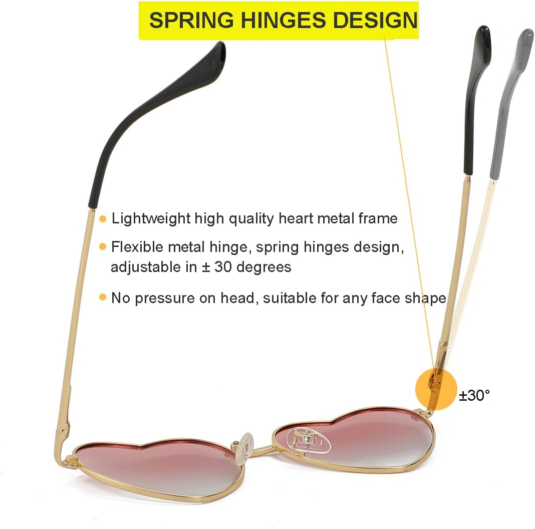 JOVAKIT Kids Polarized Heart Shape Sunglasses for Toddler Girls Age 3-10, Cute Lovely Style Metal Frame UV400 Sun Glasses