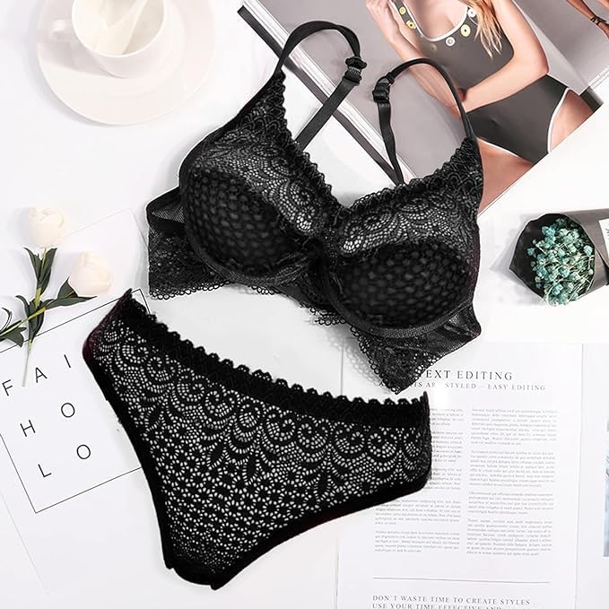 Image of Womens Beautiful Lingerie Set, Lace Lingerie Set for Honeymoon, Bridal, Push-up Bra Panty Set and Swimwear Non-Padded Non-Wired