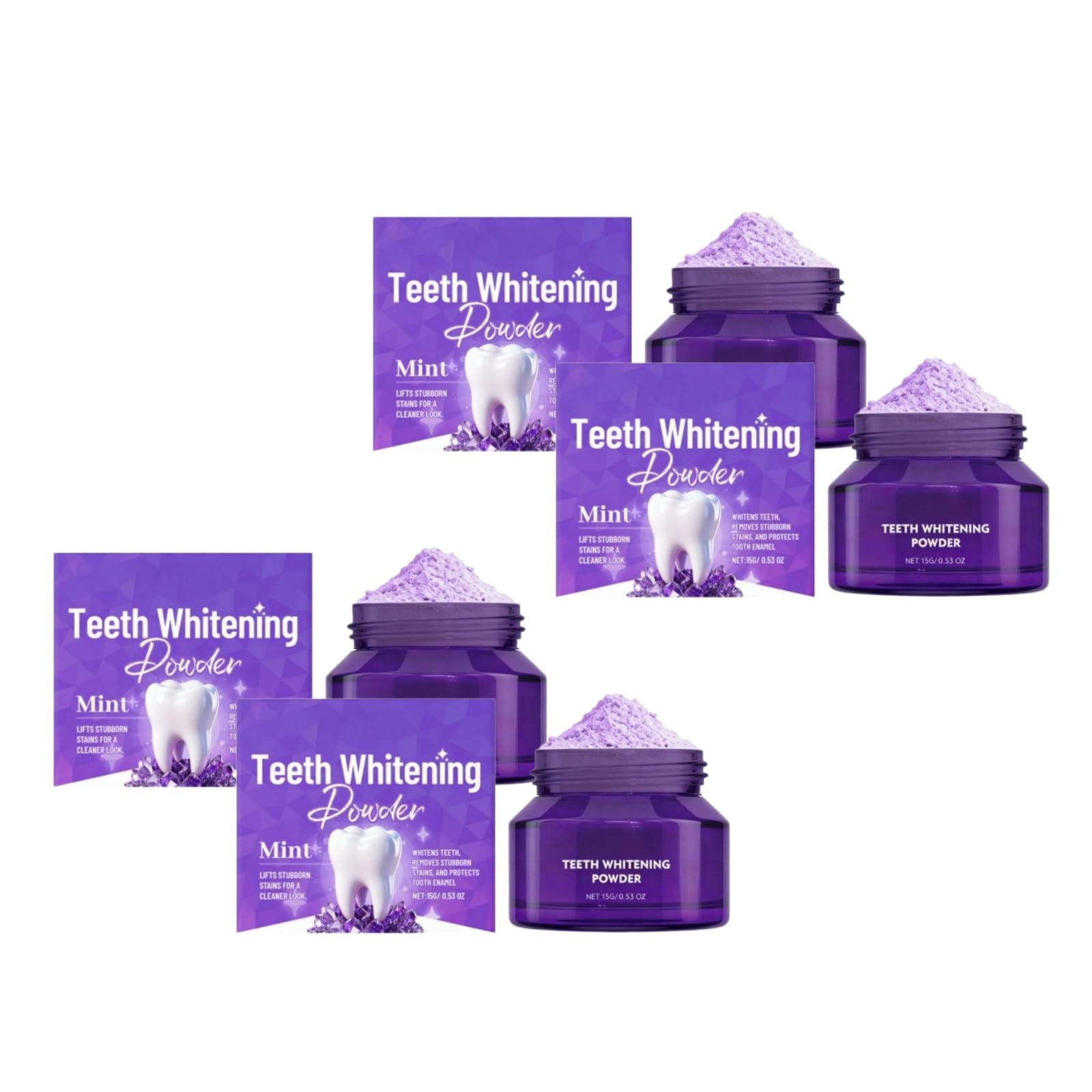 Zahnaufhellungspuder, violett, Minze, 15 g, entfernt hartnäckige Flecken, Zahnaufhellung, schont Zahnschmelz, langanhaltender frischer Atem
