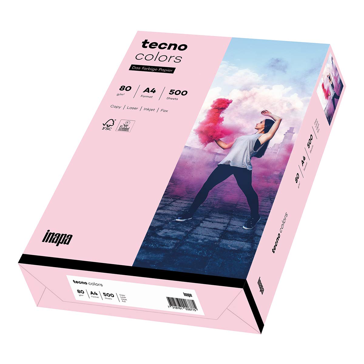 inapa farbiges Druckerpapier, buntes Papier tecno Colors: 80 g/m², A4, 2.500 Blatt (5x500), hellrosa
