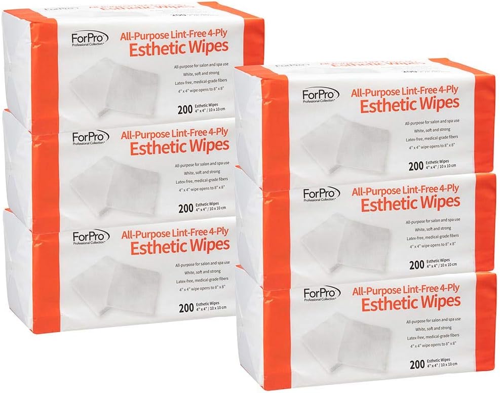 All-Purpose Lint-Free 4-Ply Esthetic Wipes, for Salon and Spa Use, Soft, Strong and Durable, Latex-Free, 4" x 4", 200-Count (Pack of 6)