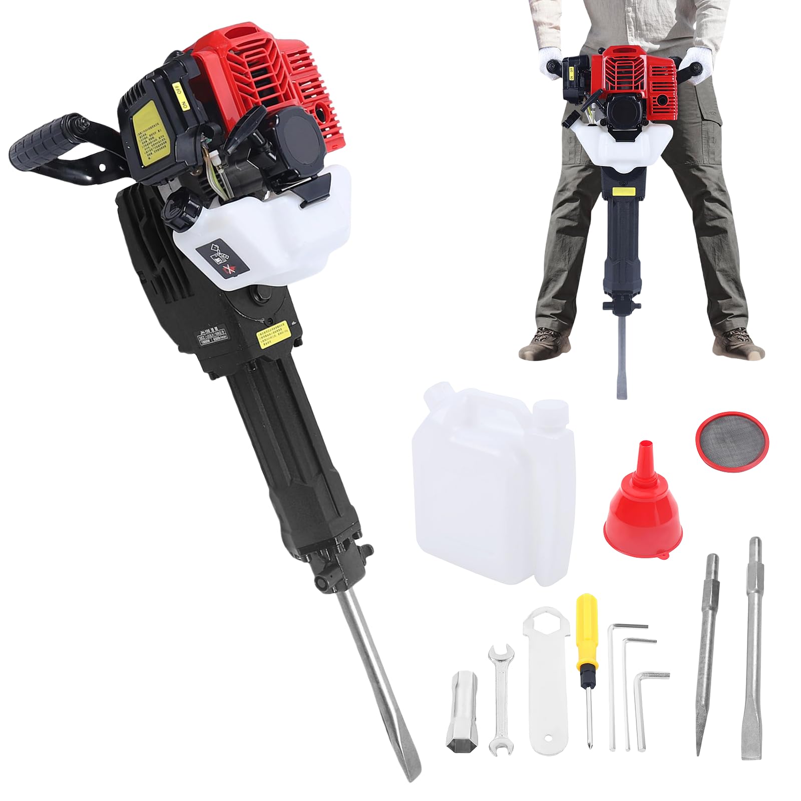 YIYIONCE 52CC Demolition Hammer 2 Stroke Jack Hammer Concrete Breaker Gas Powered Jack Hammer Vertical Handheld Jackhammer Drills with 2 Chisel 1.9KW Rock Breaker for Braking Concrete Ice | US STOCK