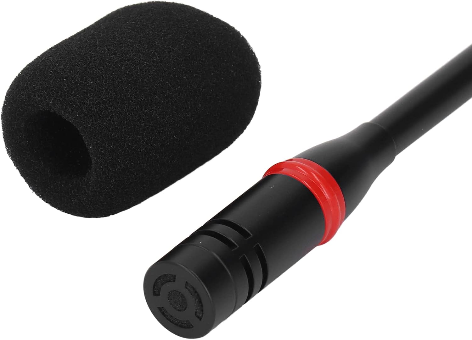 Close-up of the microphone head with windproof cotton