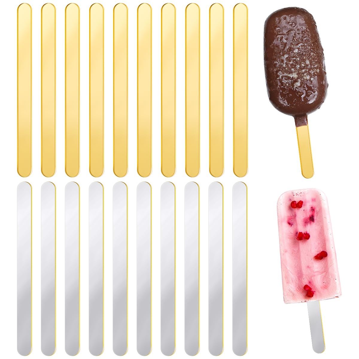 50 Bâtonnets Acrylique Réutilisables Pour Glaces/gâteaux - 11.4 Cm - Doré